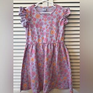 Girls' Floral Ruffle Dress in Pink and Orange